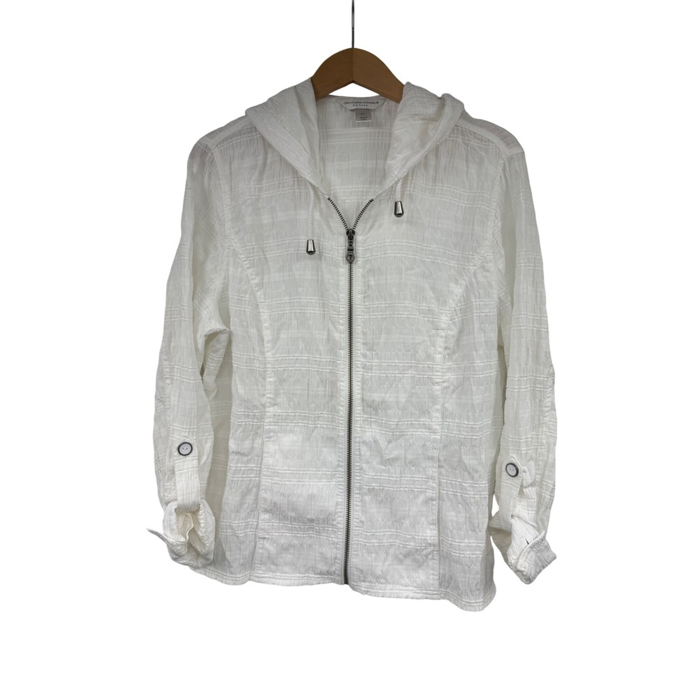 Christopher & Banks Petite White Textured Zip Up Hoodie Jacket Size PL